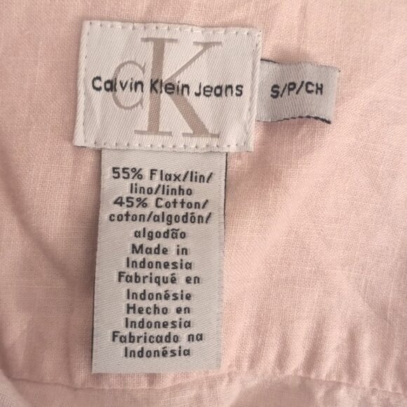 Calvin Klein Jeans Size Small Top Sleeveless Peach Button Up Blouse Linen Blend - Picture 9 of 9
